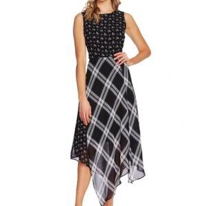 NWOT Vince Camuto Mix Media Print plaid, floral dress, size 6